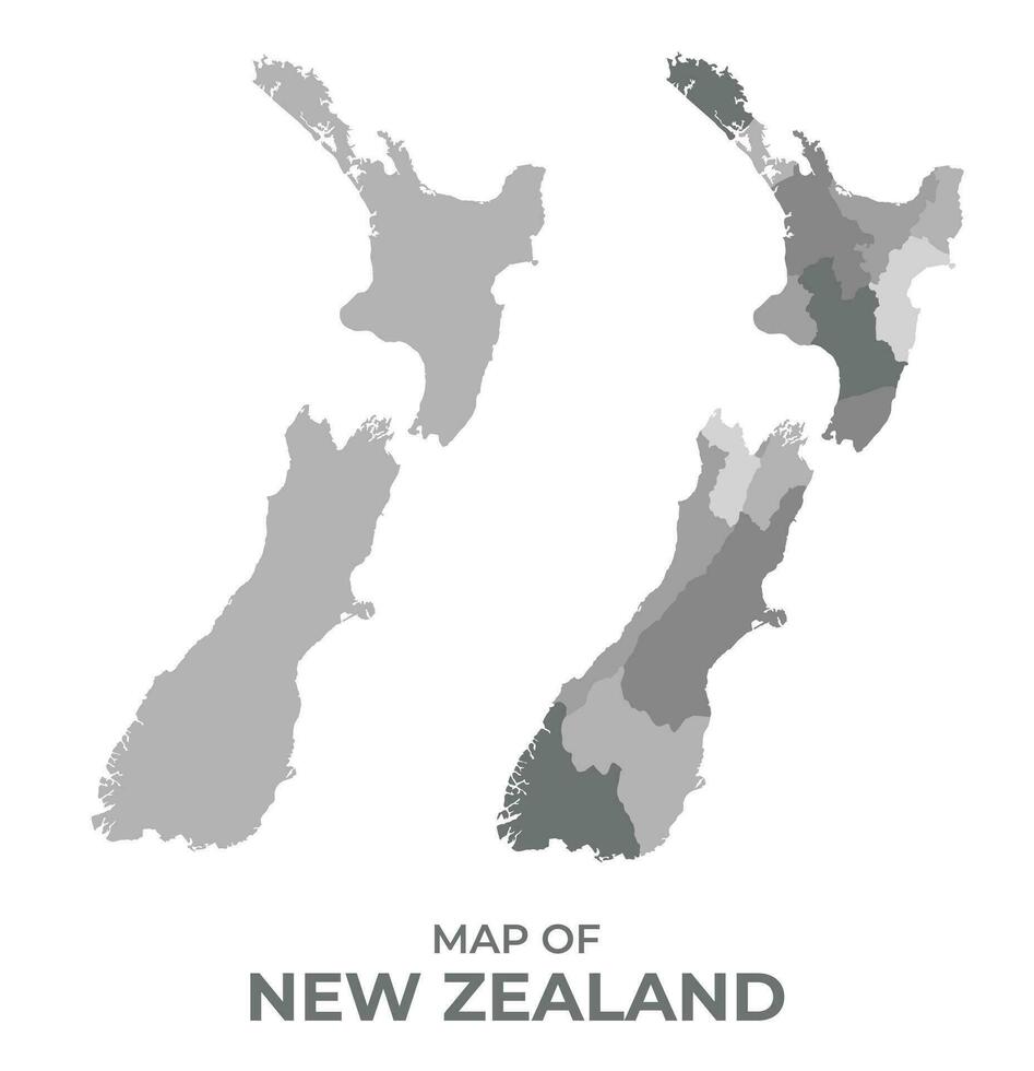grijswaarden vector kaart van nieuw Zeeland met Regio's en gemakkelijk vlak illustratie