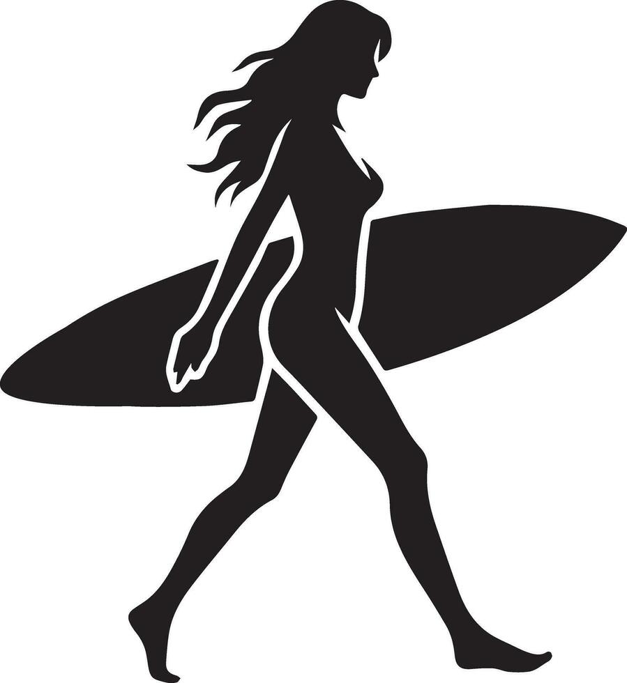 minimaal vrouwen surfing vector silhouet, zwart kleur silhouet, wit terug grond 6