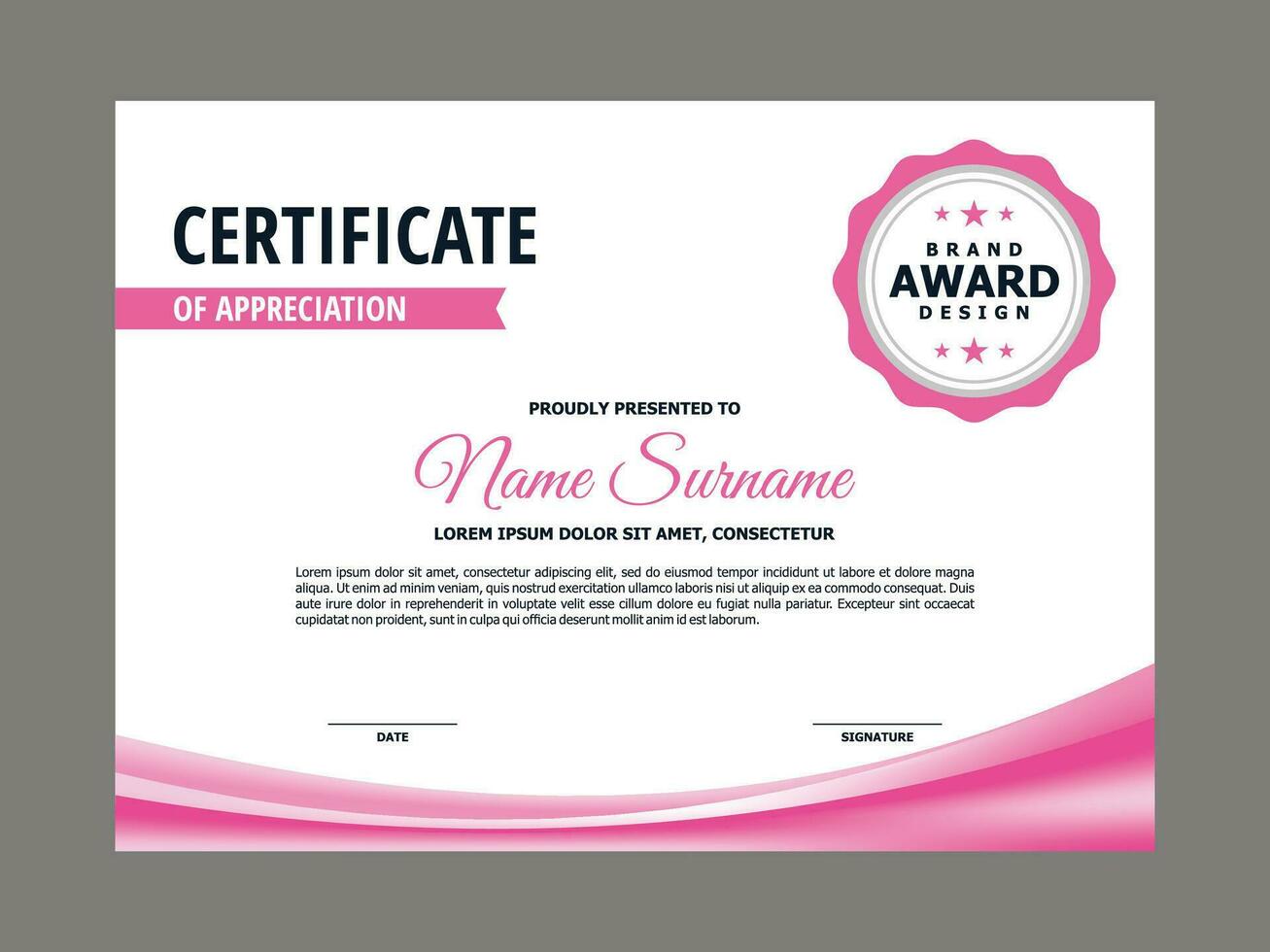 certificaat sjabloon met vers roze golvend element vector