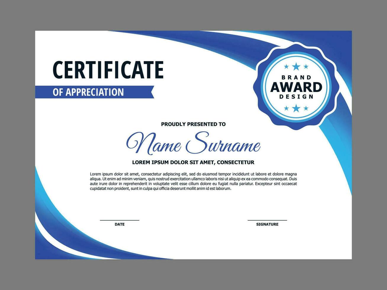 certificaat sjabloon met blauw kromme element vector