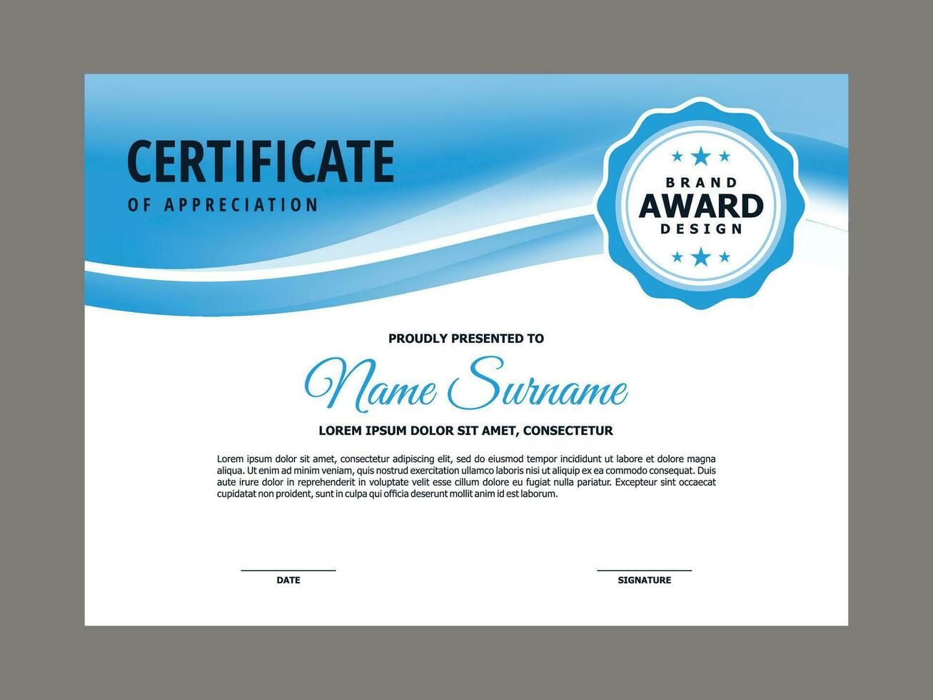 certificaat sjabloon met blauw golvend element vector