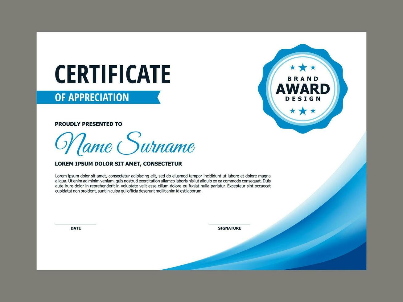 certificaat sjabloon met blauw golvend element vector