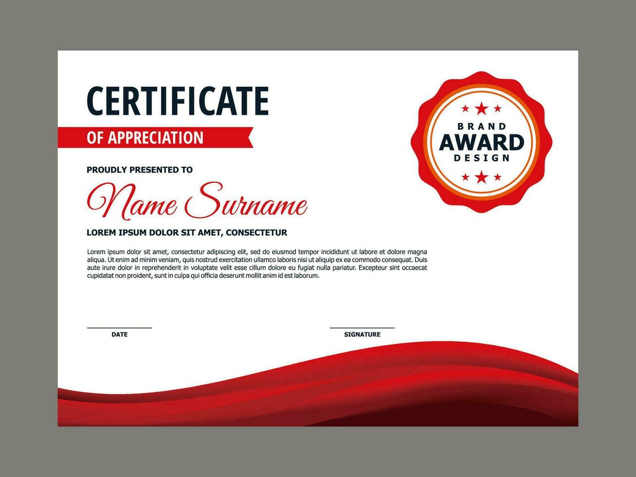 certificaat sjabloon met elegant rood golvend element vector