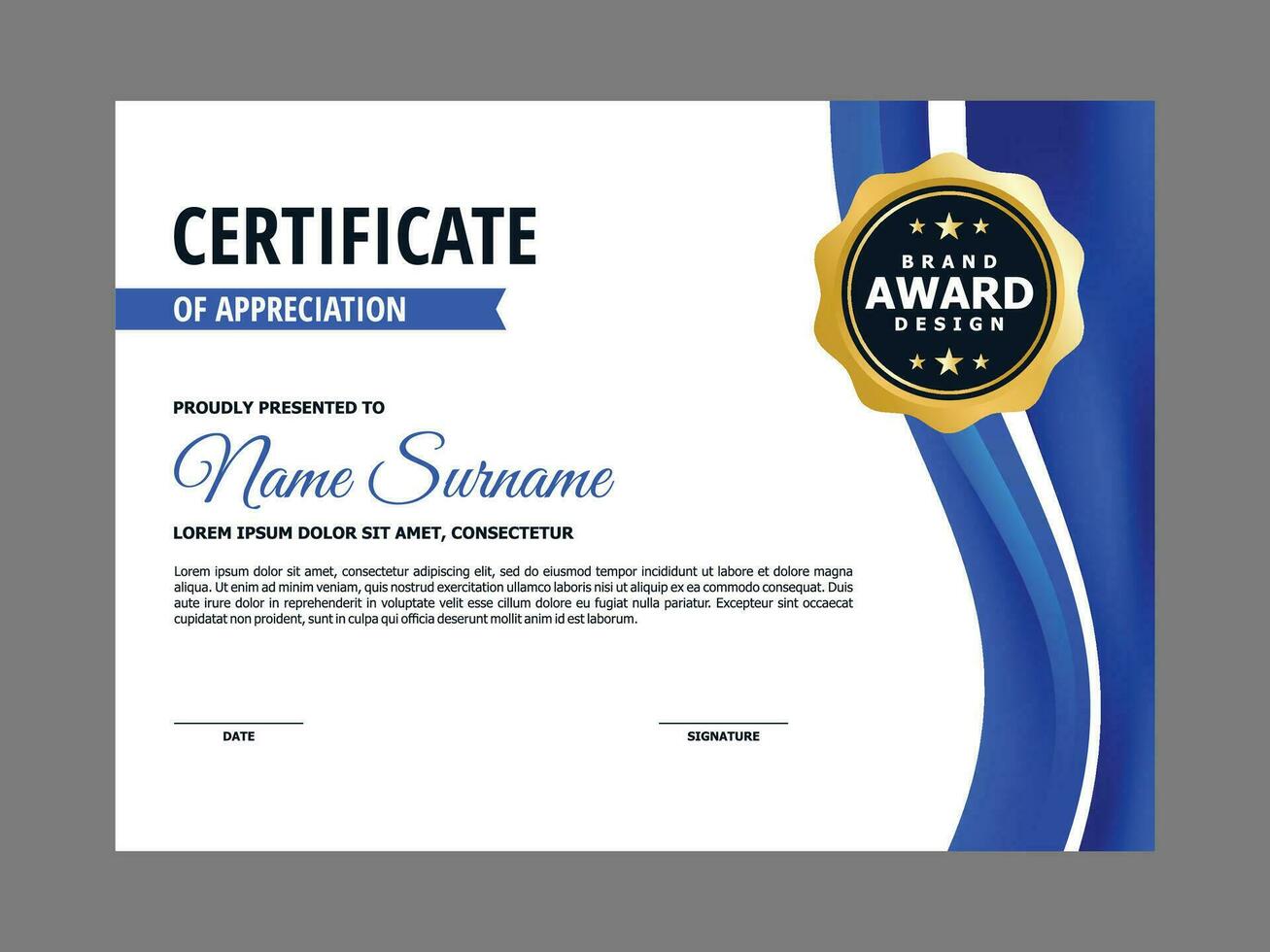 certificaat sjabloon met blauw golvend element vector