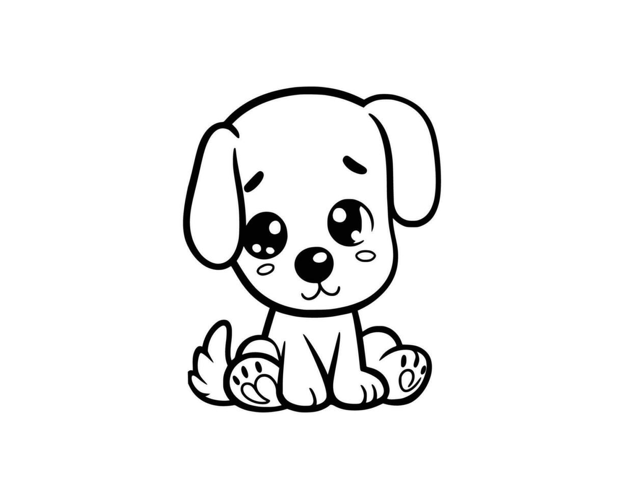 schattig tekenfilm karakter van hond voor kleur boek. schets lijn kunst. afdrukbare ontwerp. geïsoleerd wit achtergrond vector