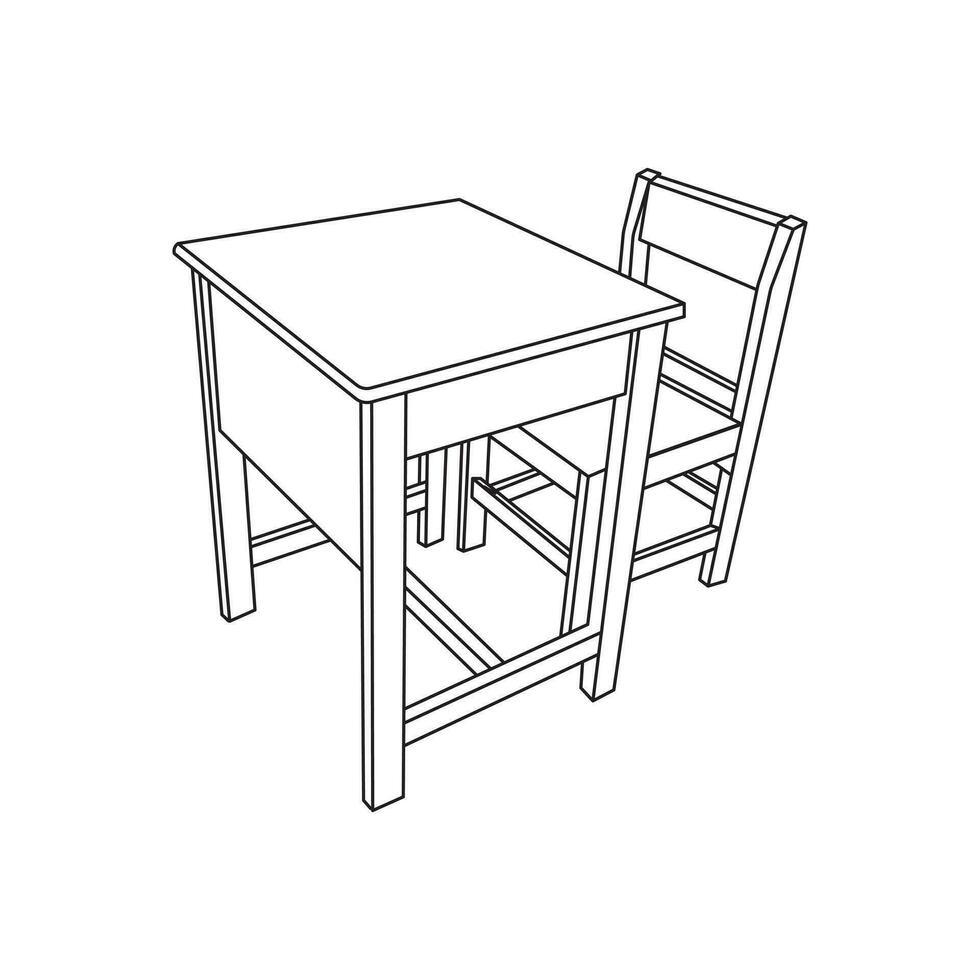 hand- getrokken kinderen tekening tekenfilm vector illustratie school- tafel en stoel icoon geïsoleerd Aan wit