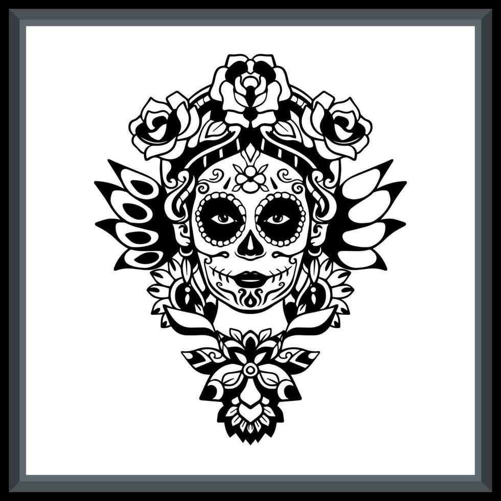 calavera meisje tribal tatoeëren mandala kunsten. vector