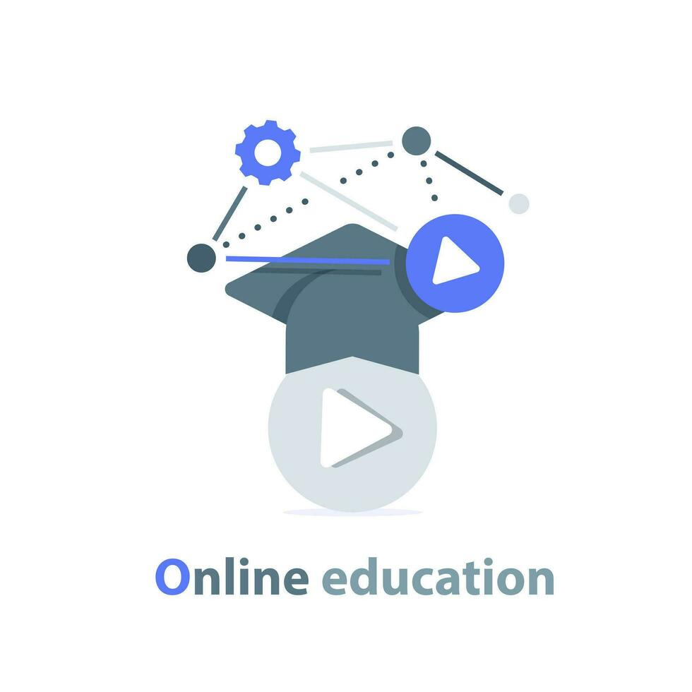 diploma uitreiking pictogram, online academie, onderwijs concept, plat ontwerp icoon vector illustratie