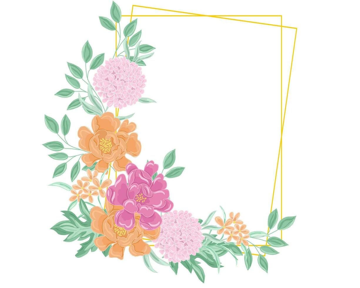 hand- getrokken pastel roos en hortensia bloem kader vector