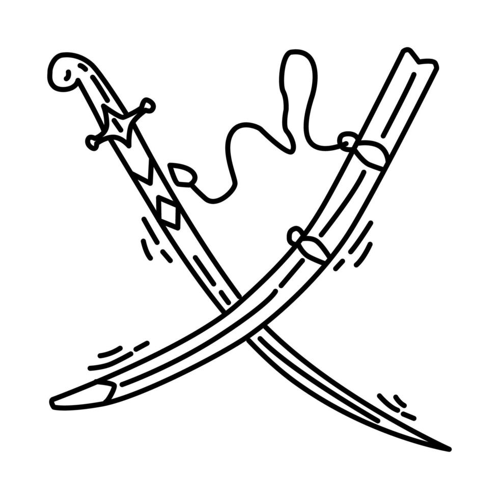islamitisch shamshir-zwaard in vaticaan icoon. doodle hand getrokken of schets pictogramstijl vector
