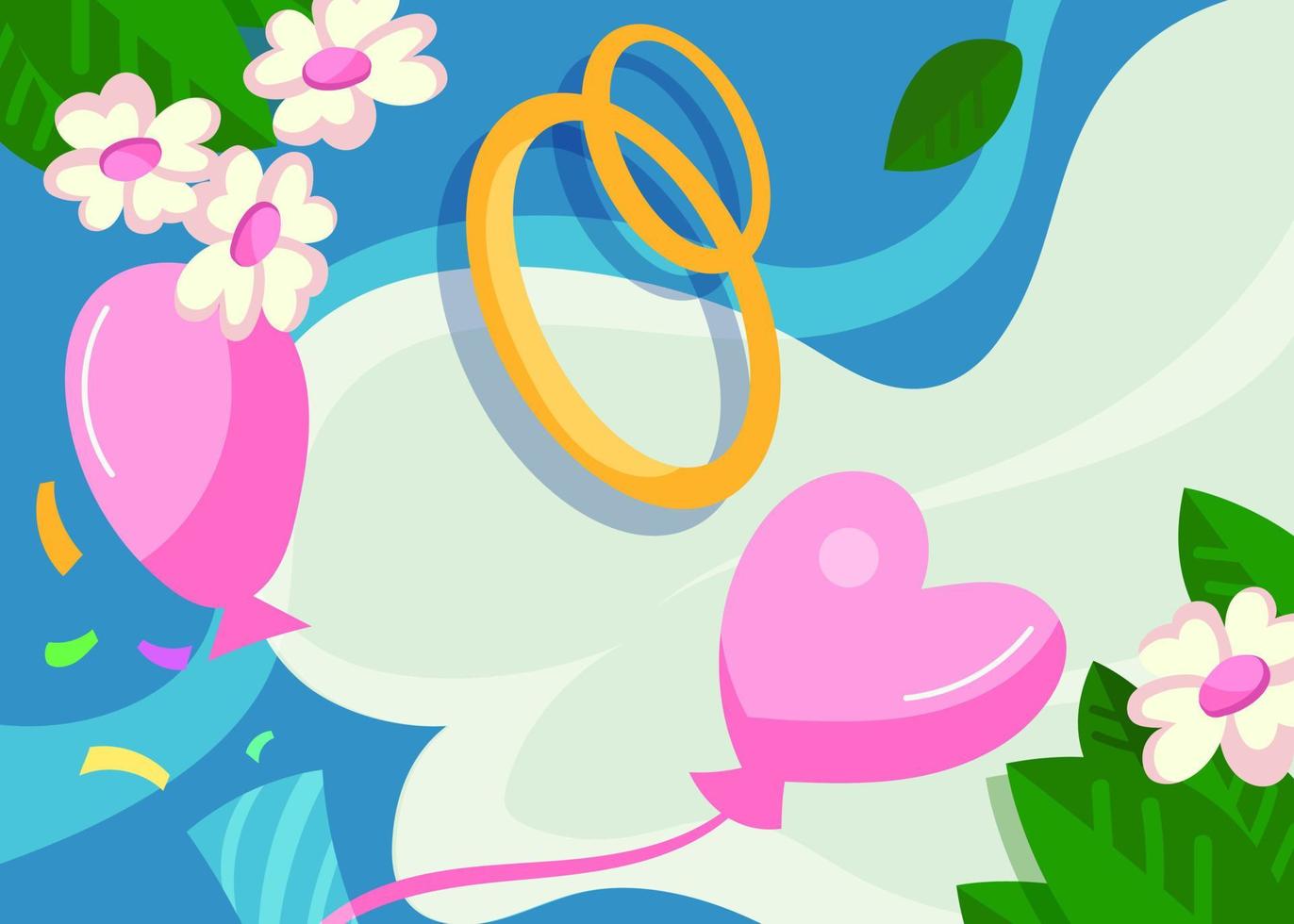 bruiloft banner met ringen en ballonnen. vector