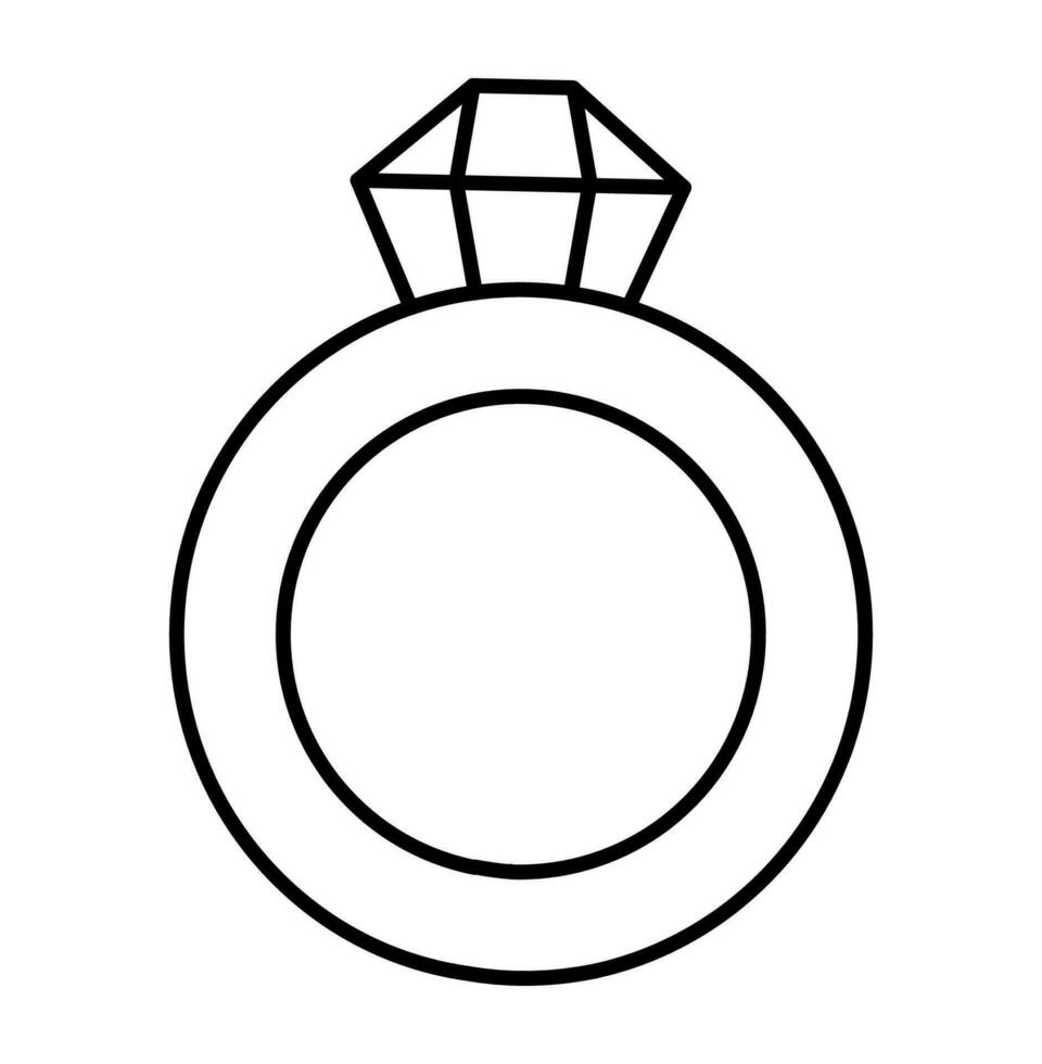 vector zwart en wit bruiloft ring met steen. schattig huwelijk symbool lijn clip art element voor bruid en bruidegom. alleen maar getrouwd paar accessoire. tekenfilm ceremonie illustratie of kleur bladzijde