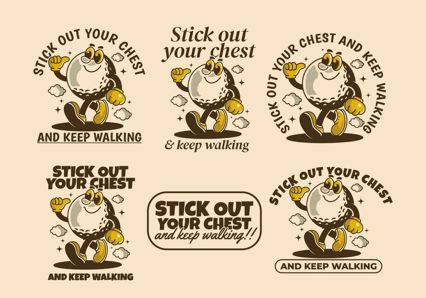stok uit uw borst en houden wandelen. mascotte karakter ontwerp van wandelen golf bal vector