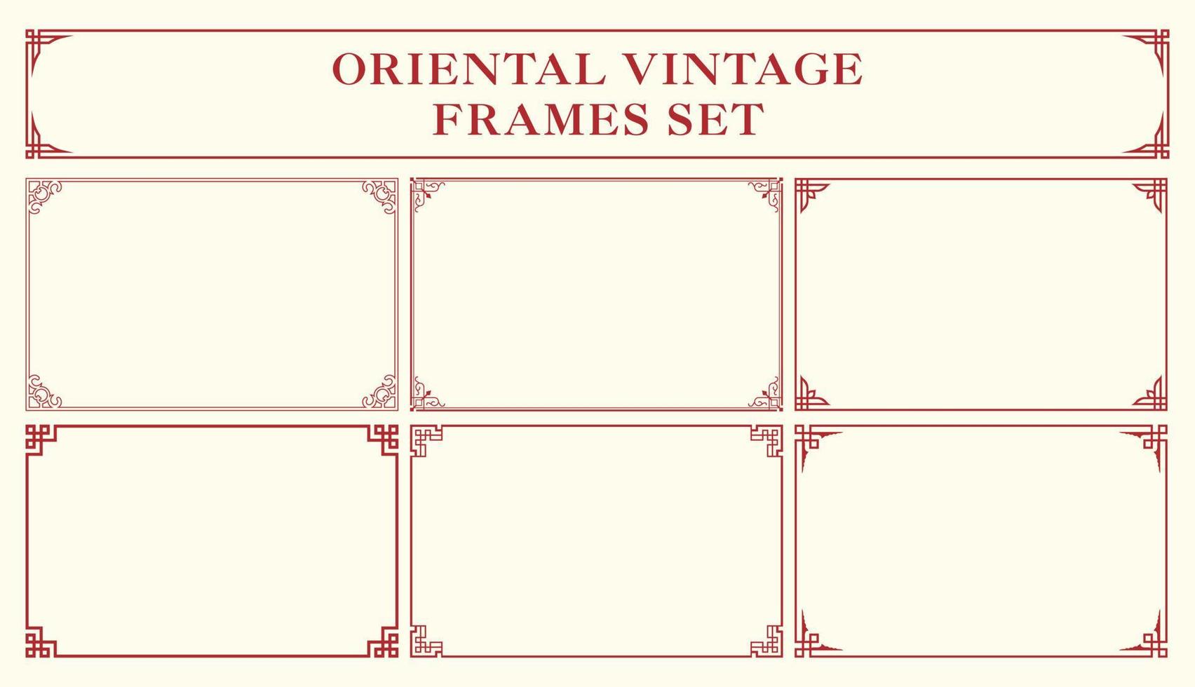 decoratief ornament traditioneel retro chinees framepatroon voor chinees nieuwjaarswenskaart. collectie bloemen en oosterse vintage frames set. vector