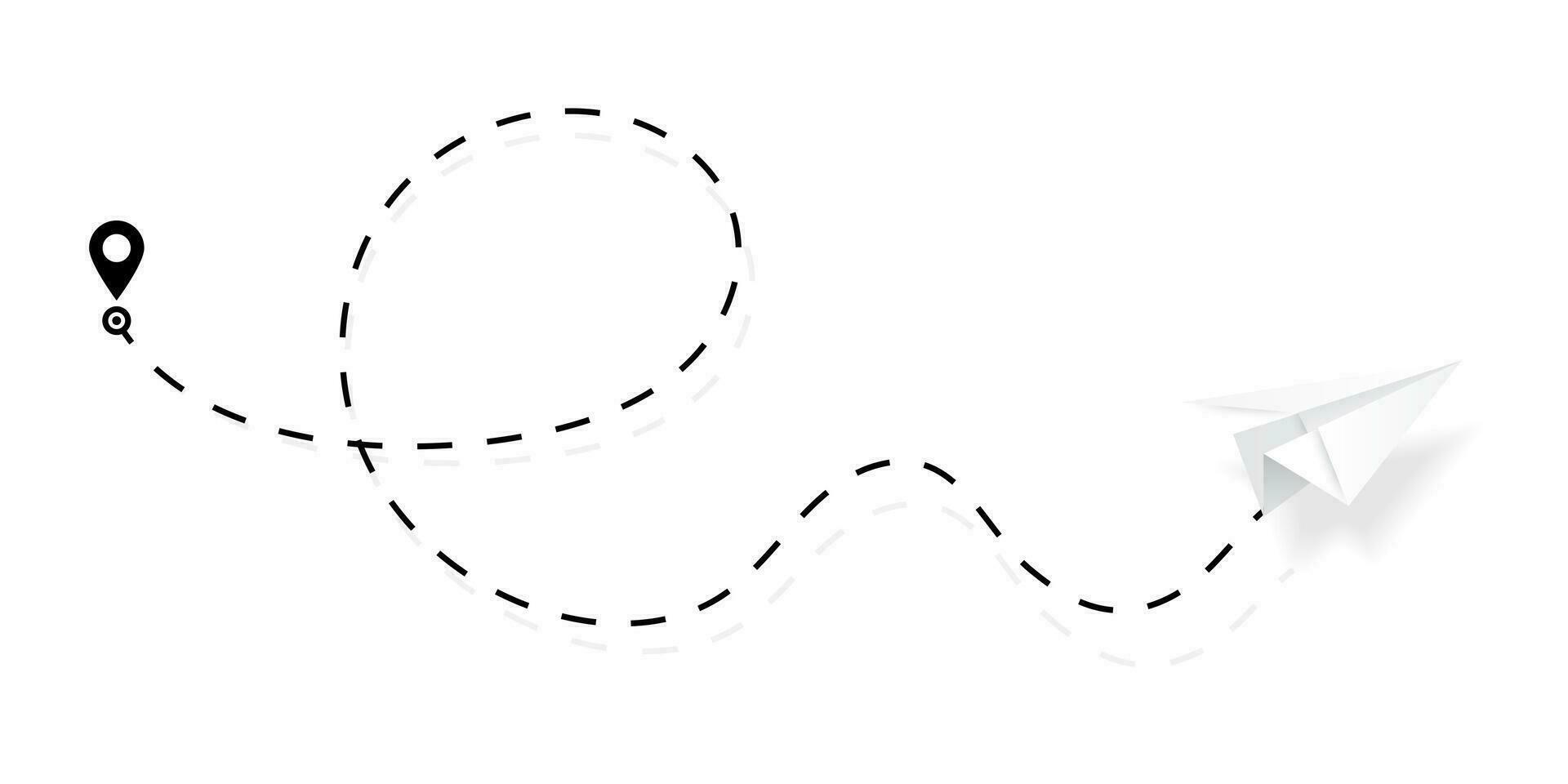 vliegtuig pad in gestippeld, stippel lijn vorm geven aan. route van papier vlak geïsoleerd Aan wit achtergrond. vector