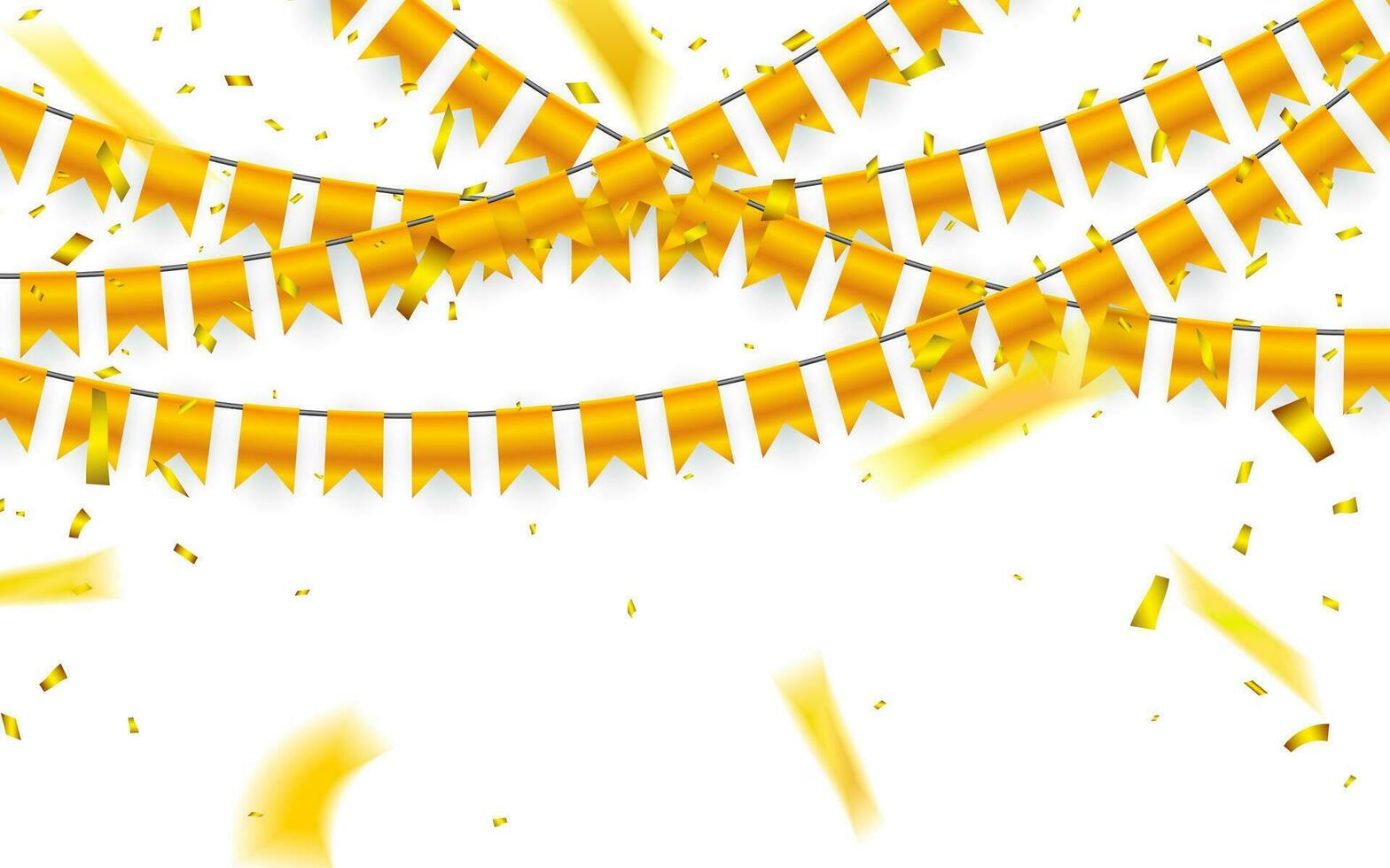 viering achtergrond sjabloon met goud confetti en goud vlag guirlande. vector illustratie