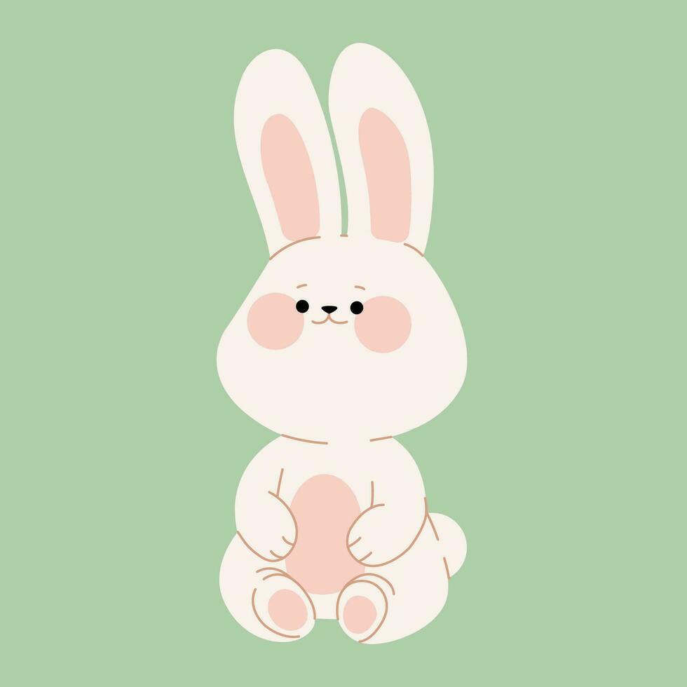 schattig gelukkig baby konijn. tekenfilm konijn karakter voor een gelukkig Valentijnsdag dag, Pasen, of verjaardag groet kaart, uitnodiging, sticker, of spandoek. vector haas illustratie.