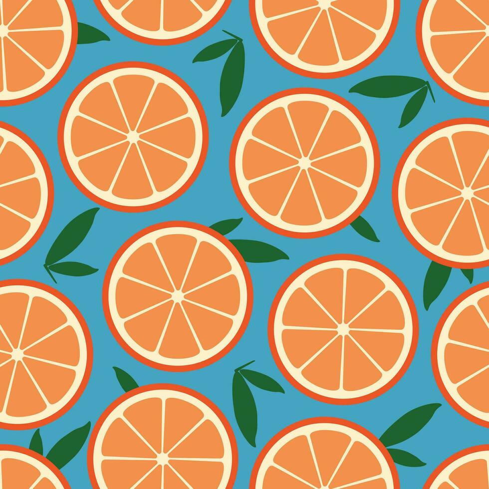 naadloos vector patroon met citrus plakjes sinaasappels Aan blauw achtergrond