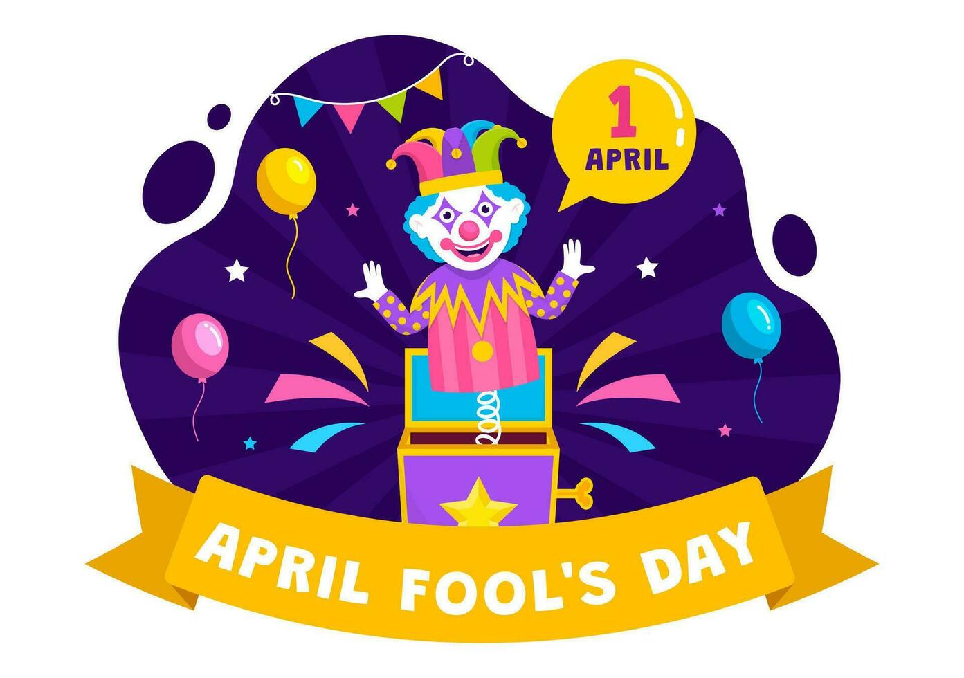 gelukkig april dwazen dag viering illustratie vervelend een nar hoed en een doos met verrassingen naar verrassing mensen in vlak tekenfilm vakantie vector