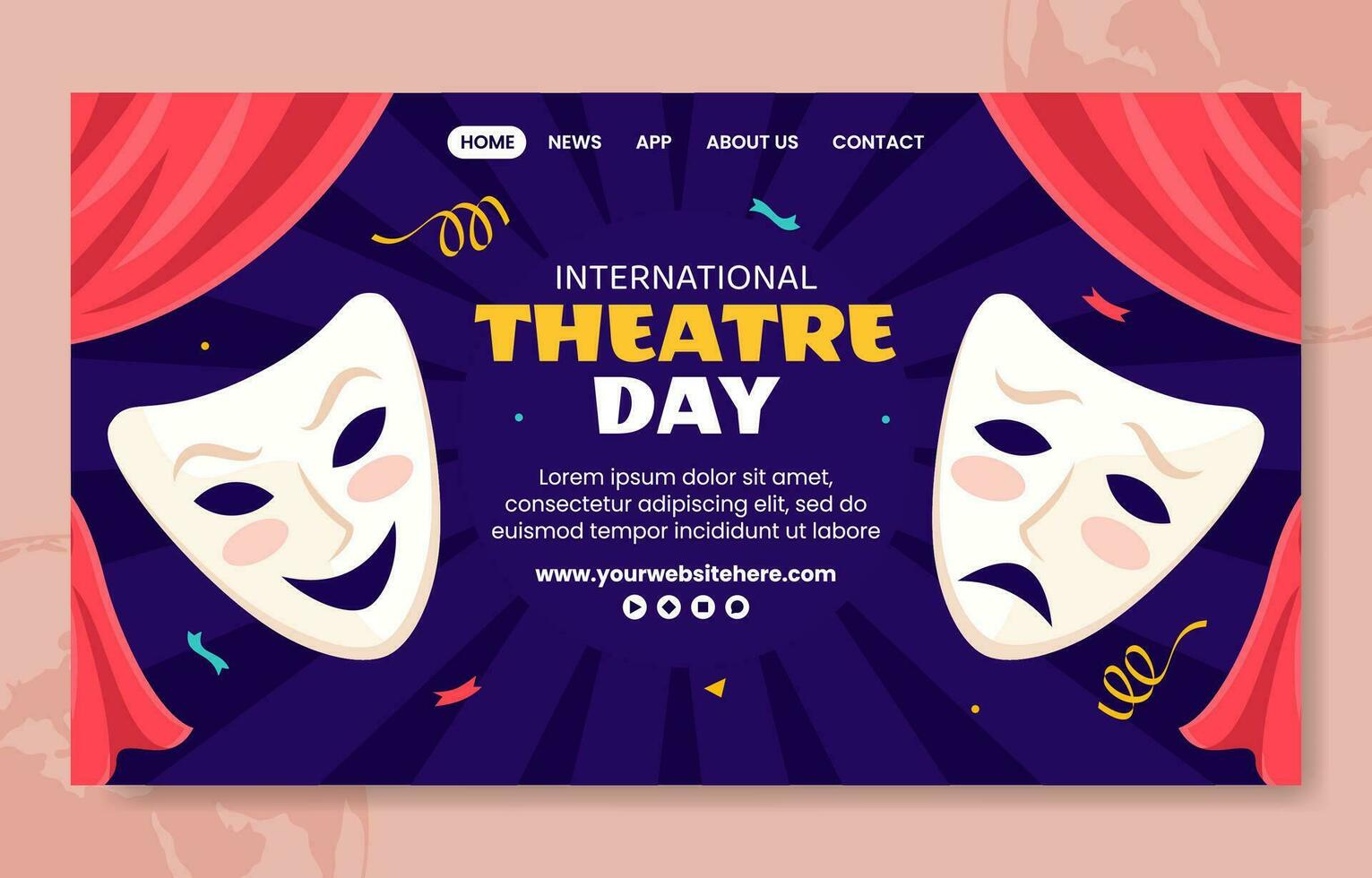 theater dag sociaal media landen bladzijde tekenfilm hand- getrokken Sjablonen achtergrond illustratie vector