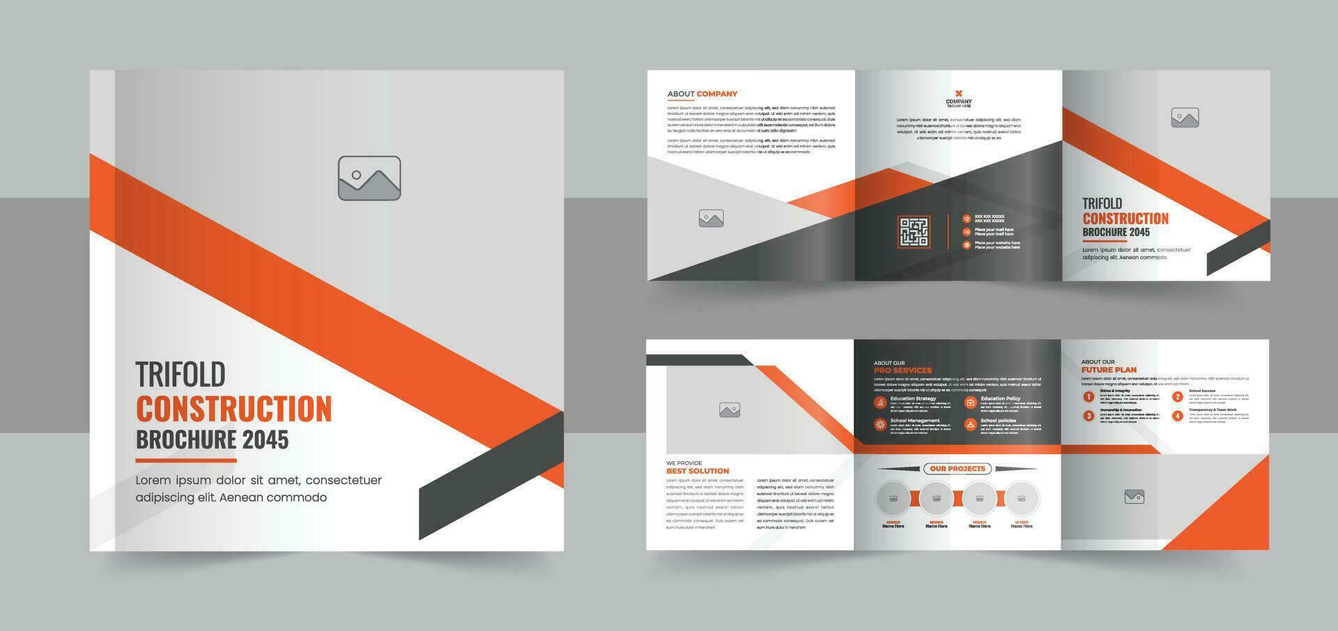 bouw en vernieuwing plein drievoud brochure sjabloon ontwerp of echt landgoed Promotie brochure brochure vector lay-out