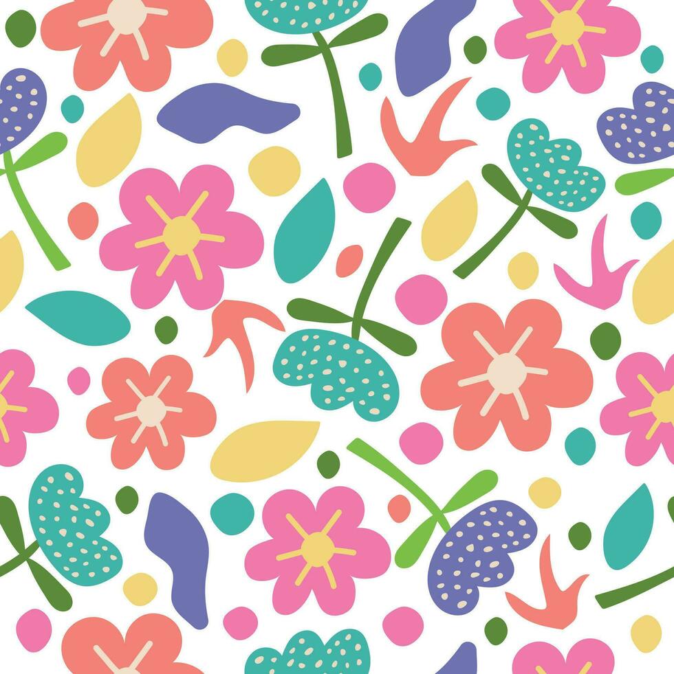 kleurrijk bloemen naadloos illustratie met abstract vormen en bloemen. vector