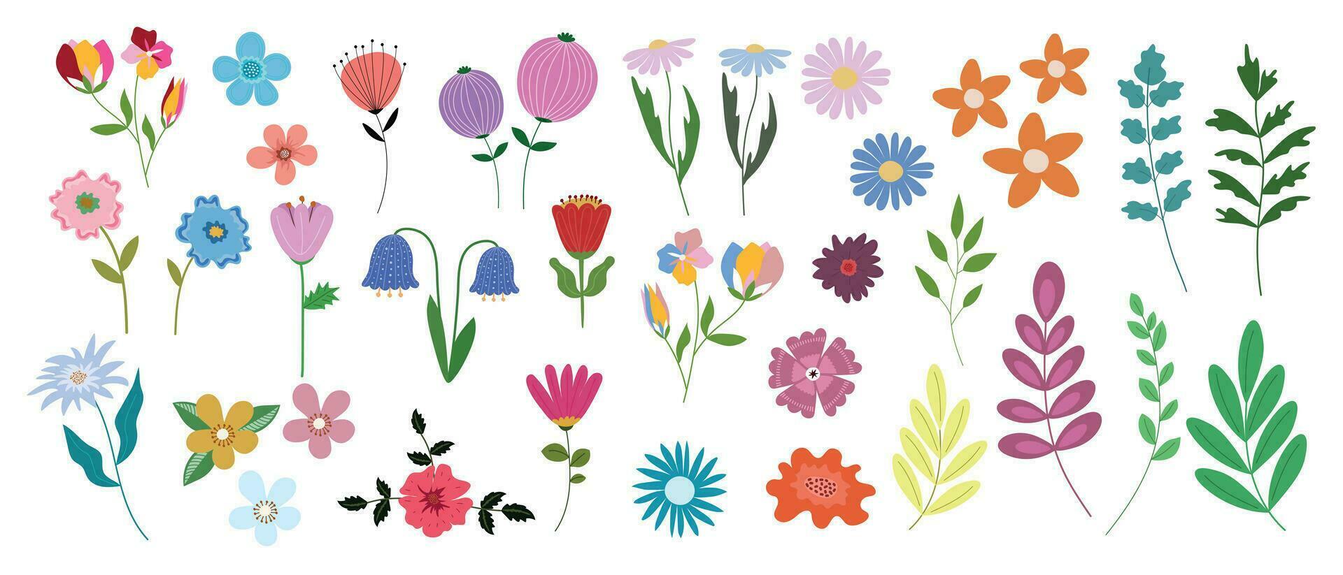 vector reeks van bloemen en twijgen Aan een wit achtergrond. bloemen ontwerp elementen.