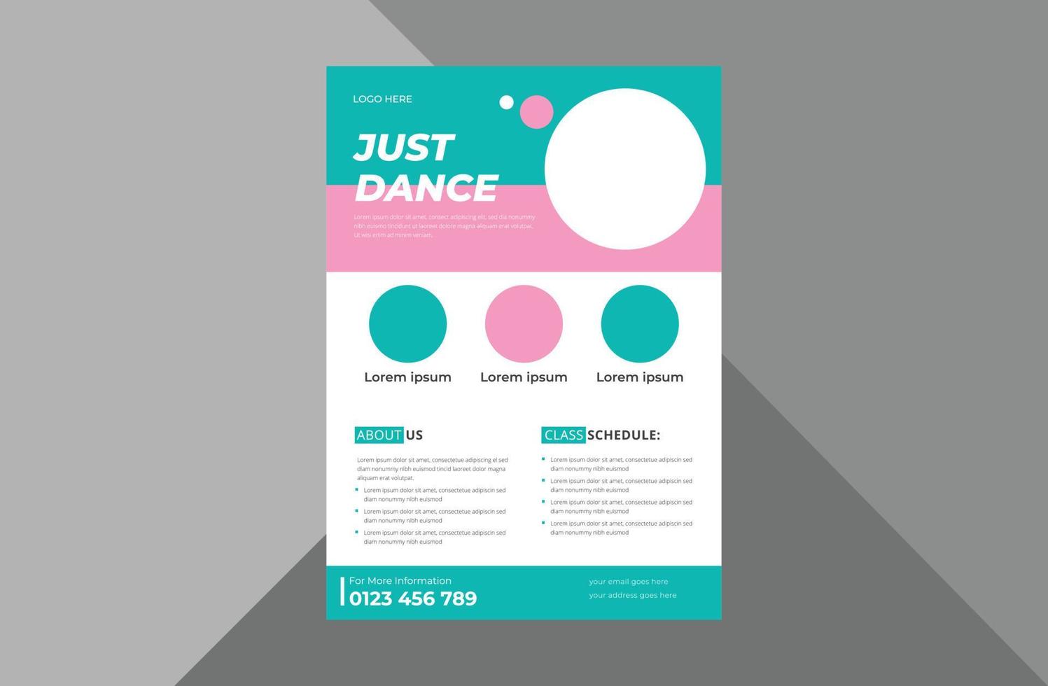 dansstudio flyer ontwerpsjabloon. dansles poster folderontwerp. a4 sjabloon, brochureontwerp, omslag, flyer, poster, drukklaar vector