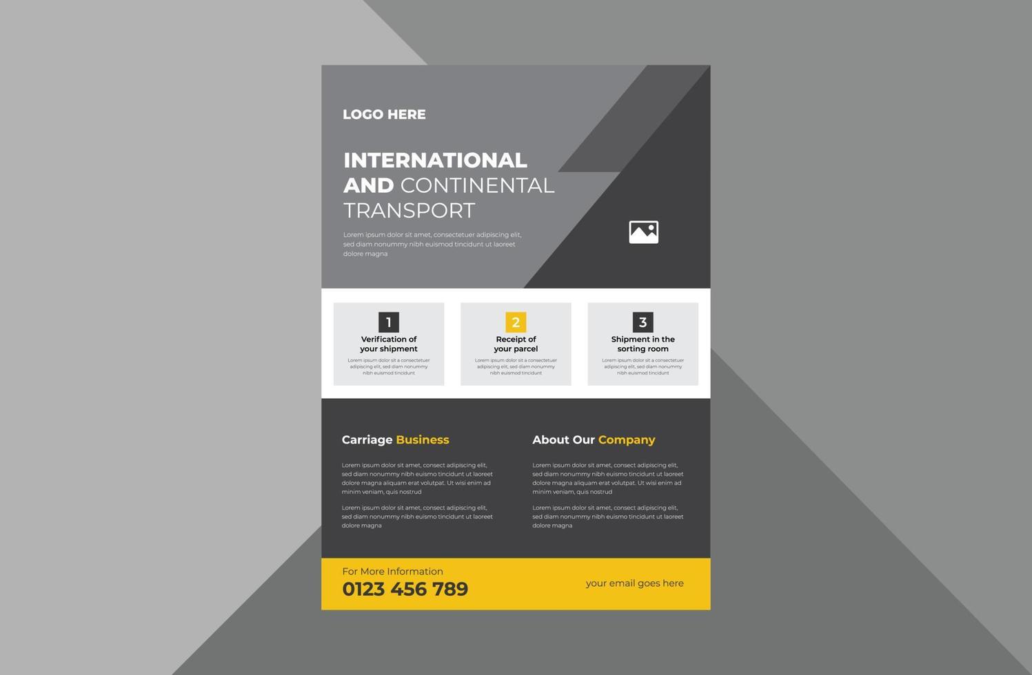 vervoer flyer ontwerpsjabloon. zakelijke transportservice flyer ontwerp. a4 sjabloon, brochureontwerp, omslag, flyer, poster, drukklaar vector