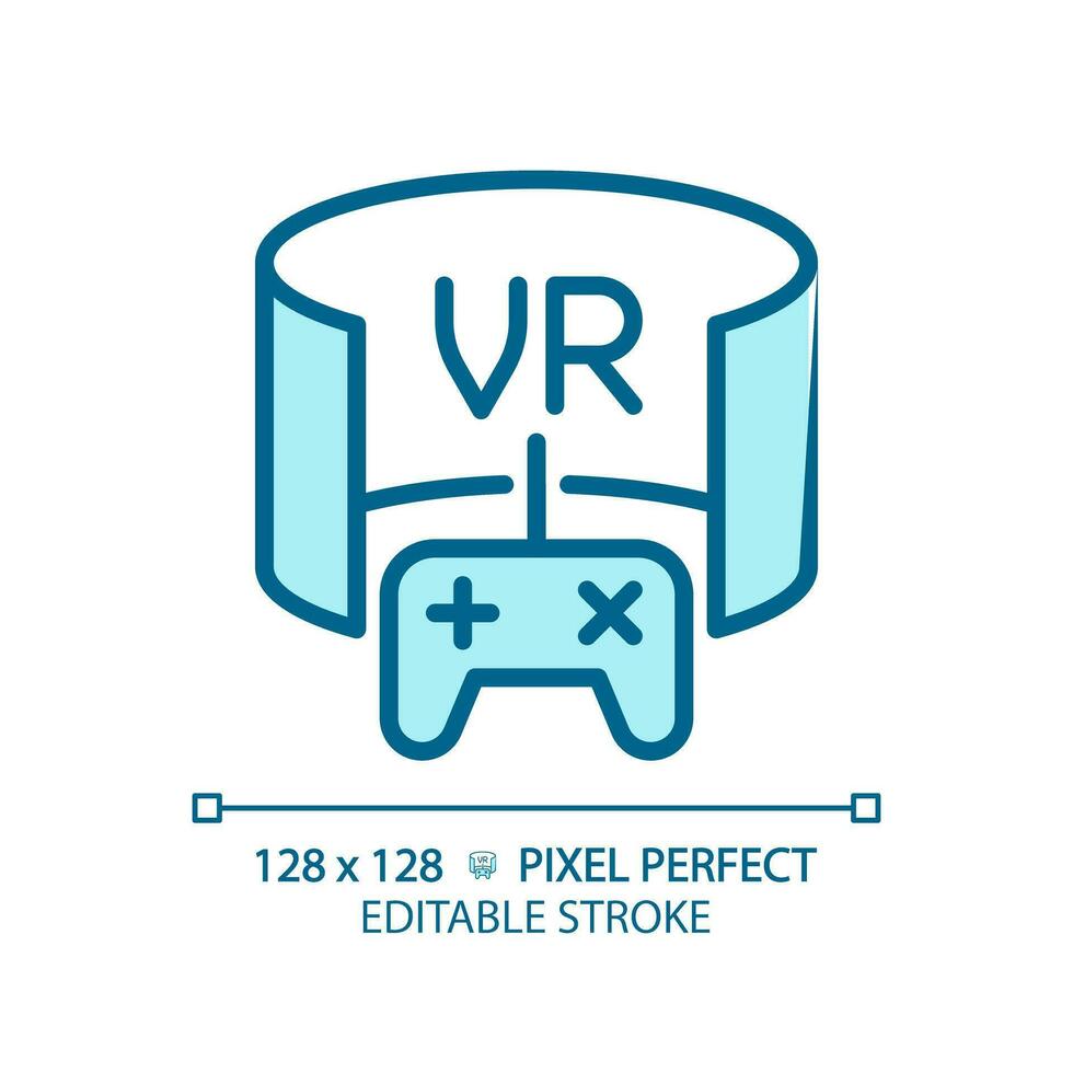 2d pixel perfect bewerkbare blauw virtueel realiteit icoon, geïsoleerd monochromatisch vector, dun lijn illustratie vertegenwoordigen vr, ar en Dhr. vector