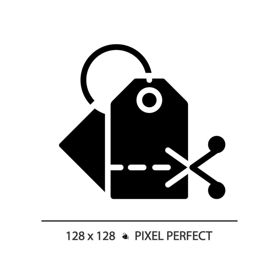 2d pixel perfect glyph stijl vlak korting icoon, geïsoleerd zwart vector, silhouet illustratie vertegenwoordigen kortingen. vector