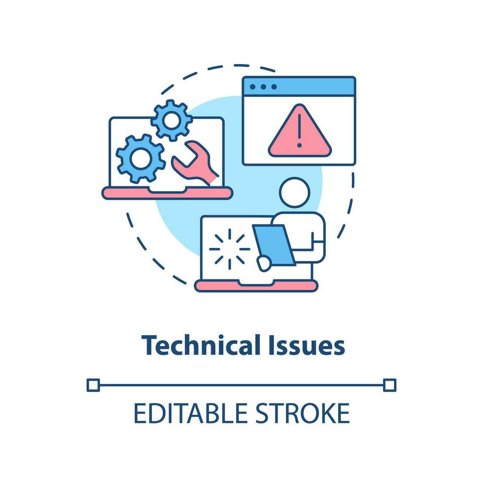 2d bewerkbare technisch problemen dun lijn icoon concept, geïsoleerd vector, veelkleurig illustratie vertegenwoordigen online therapie. vector