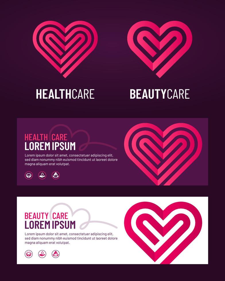 gezondheidszorg of liefde luxe banner en icon set vector