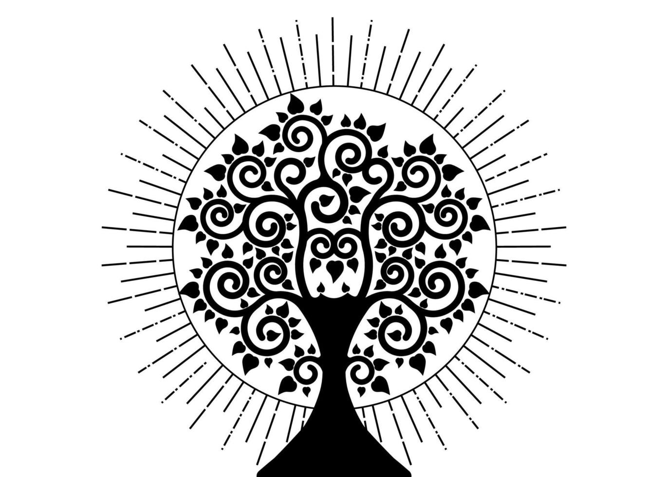 de bodhi tree logo sjabloon, levensboom concept, heilige boom, ficus religiosa, vesak dag silhouet pictogram, symbool dat boeddhisme gebruikt, vector geïsoleerd op witte achtergrond