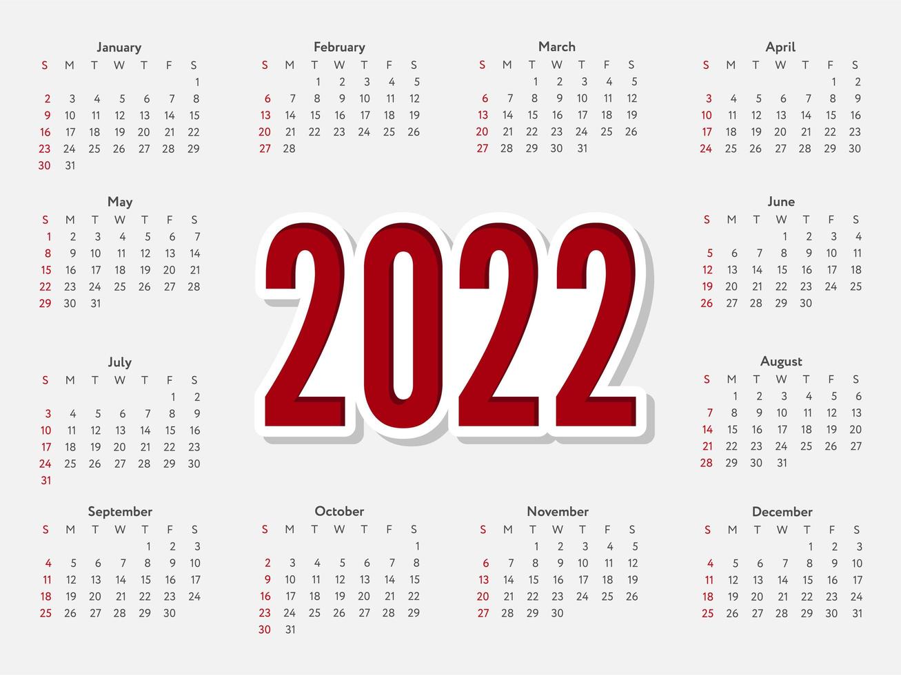 2022 kerst belettering gouden nieuwjaar schets kalenderweek begint op zondag. vector