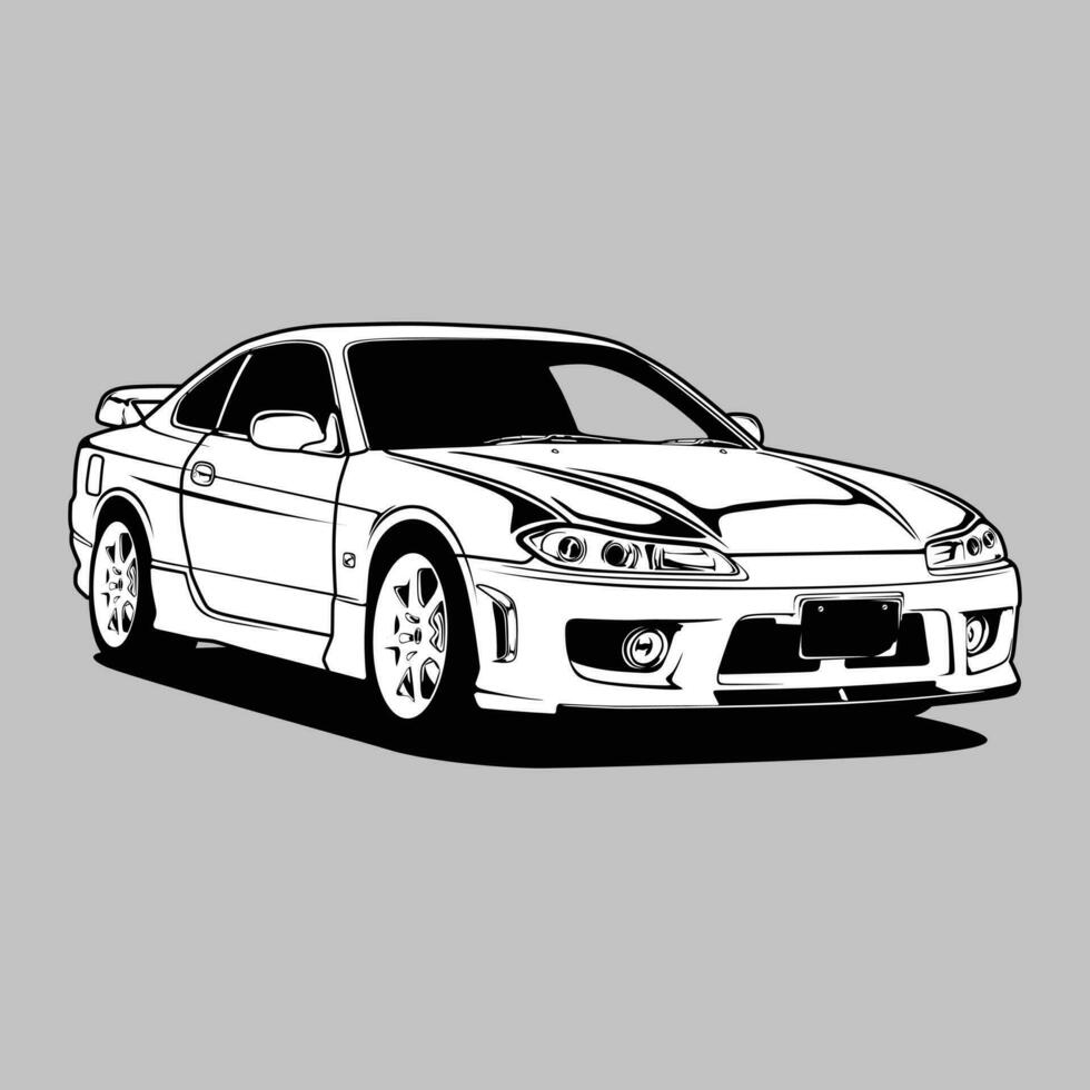 silvia s15 zwart en wit visie auto vector illustratie voor conceptuele ontwerp