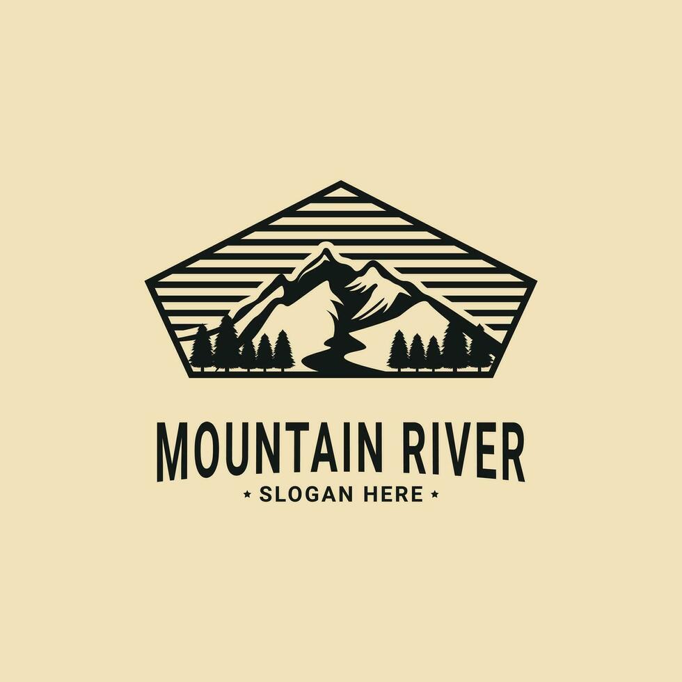 berg rivier- logo ontwerp wijnoogst retro stijl vector