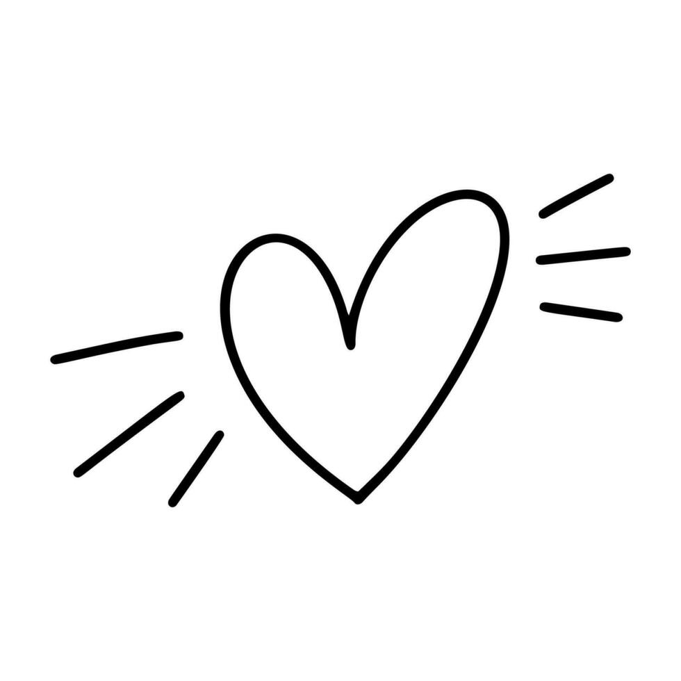 hand- getrokken liefde hart met stralen vector logo lijn illustratie. zwart schets. element monoline voor Valentijn dag banier, poster, groet kaart