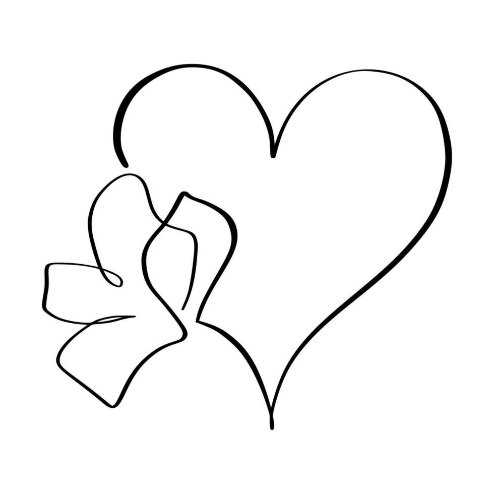 hand- getrokken liefde hart met bloem vector logo een kunst lijn illustratie. zwart schets. element voor Valentijn dag banier, voorjaar poster, groet kaart