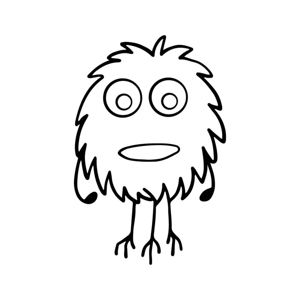 schattig en grappig monster schets tekenfilm voor kleur boek. hand getekend tekenfilm monster illustratie vector