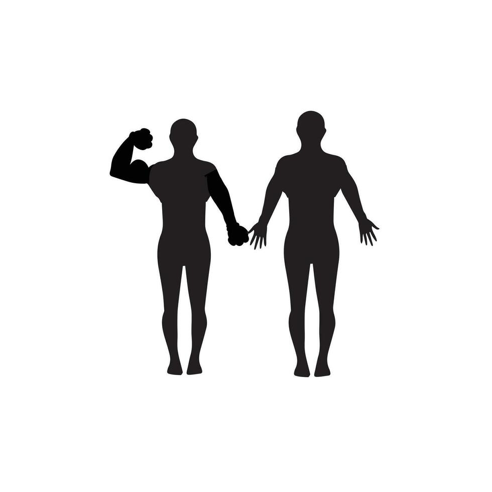 menselijk vol lichaam icoon illustraties . zwart silhouetten van mannen en Dames Aan een wit achtergrond. mannetje en vrouw geslacht. figuur van menselijk lichaam. vector