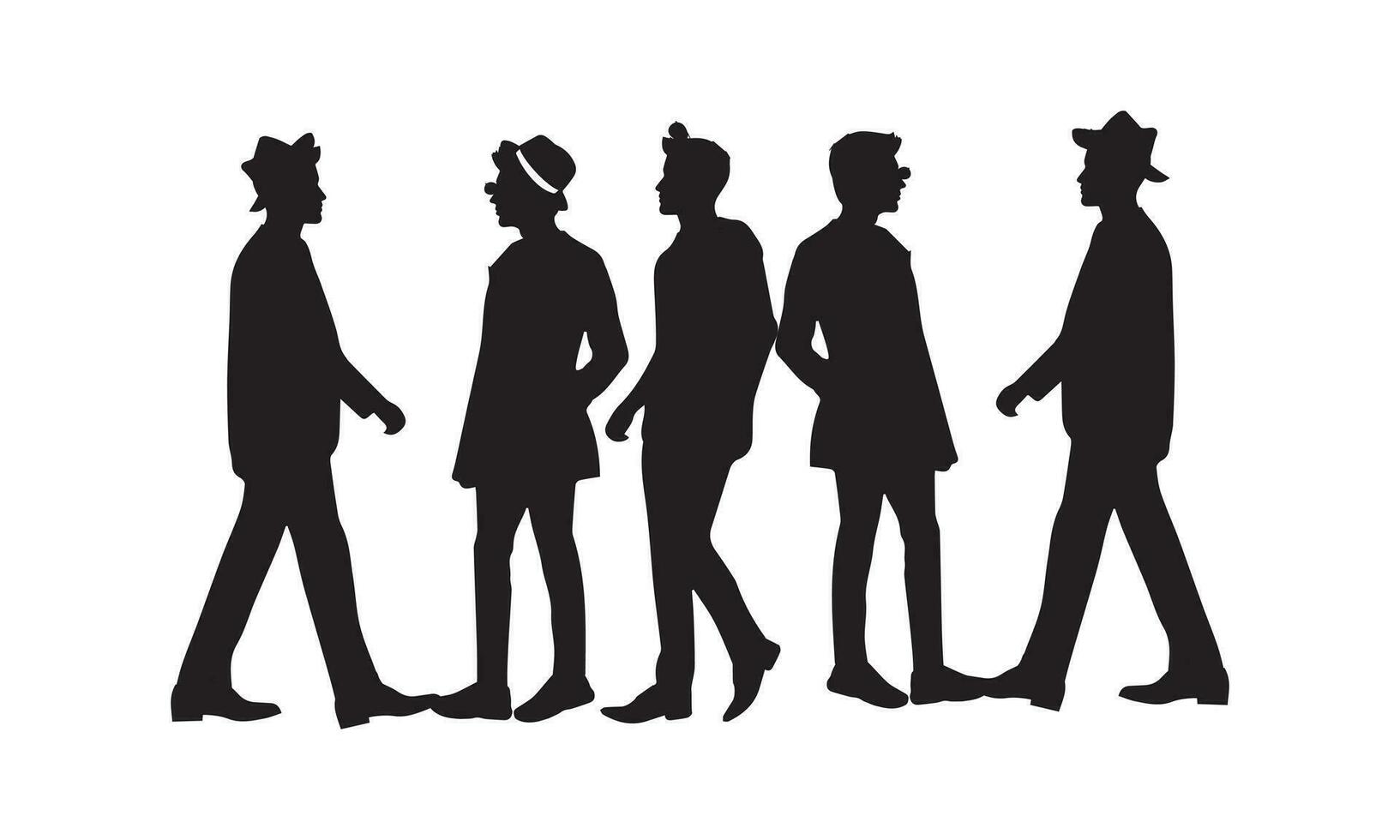 Mens, vrouw en kinderen staand silhouet. groep in formeel jurk. shillouette romantisch paar afbeelding. silhouetten van mensen. vector