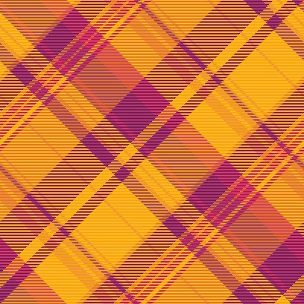 geruit achtergrond textiel kleding stof, motief patroon vector controleren. grungy Schotse ruit plaid naadloos structuur in oranje en roze kleuren.