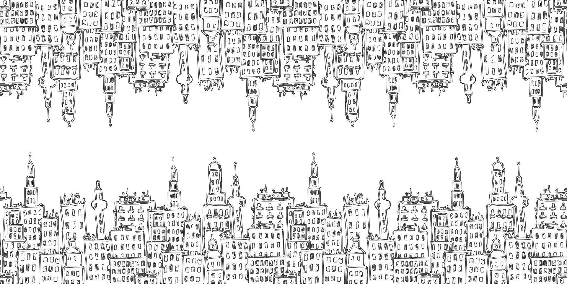 horizontaal naadloos patroon met stadsgebouwen vector