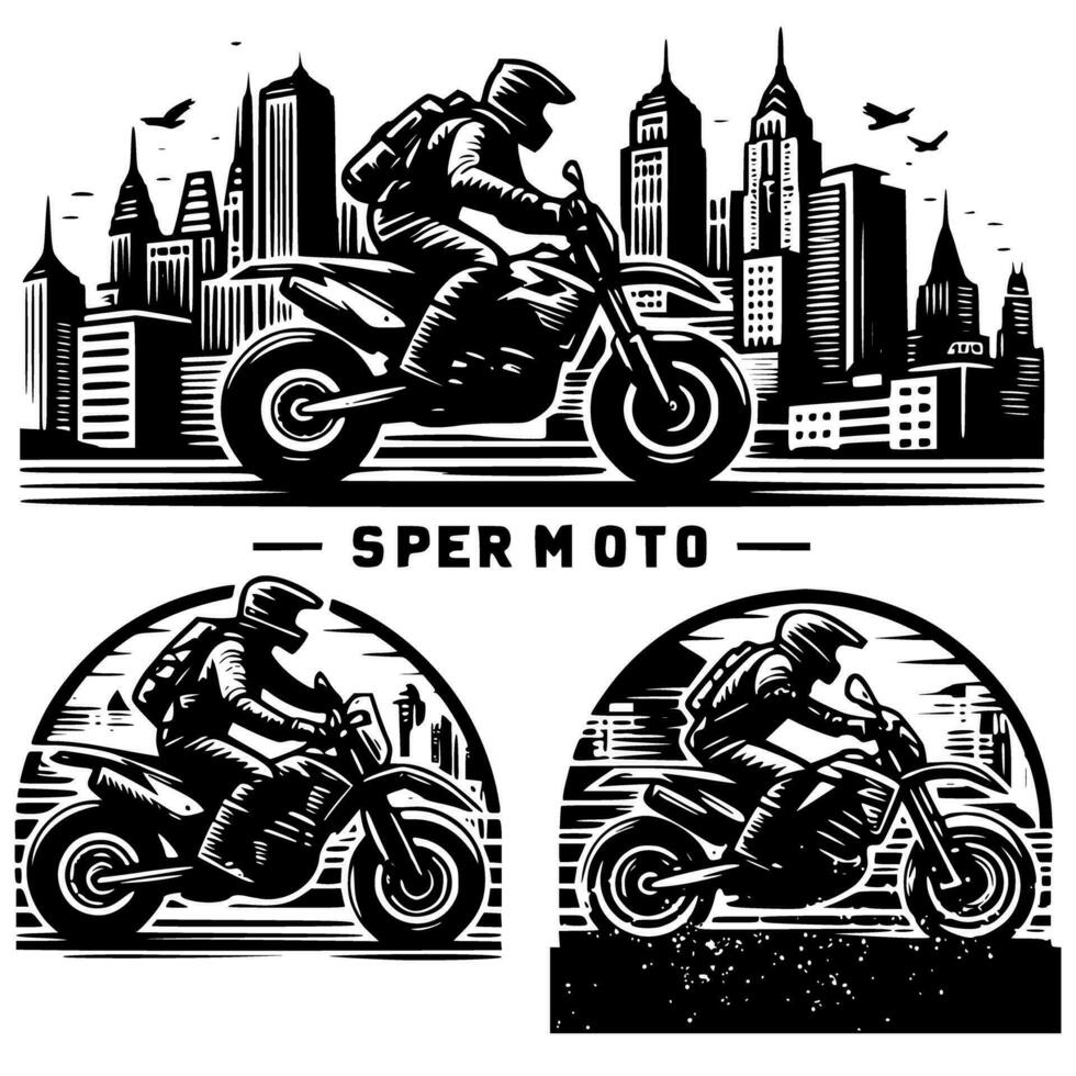 motorcross supermoto sport racing wijnoogst illustratie kunst. logo motorcross vector