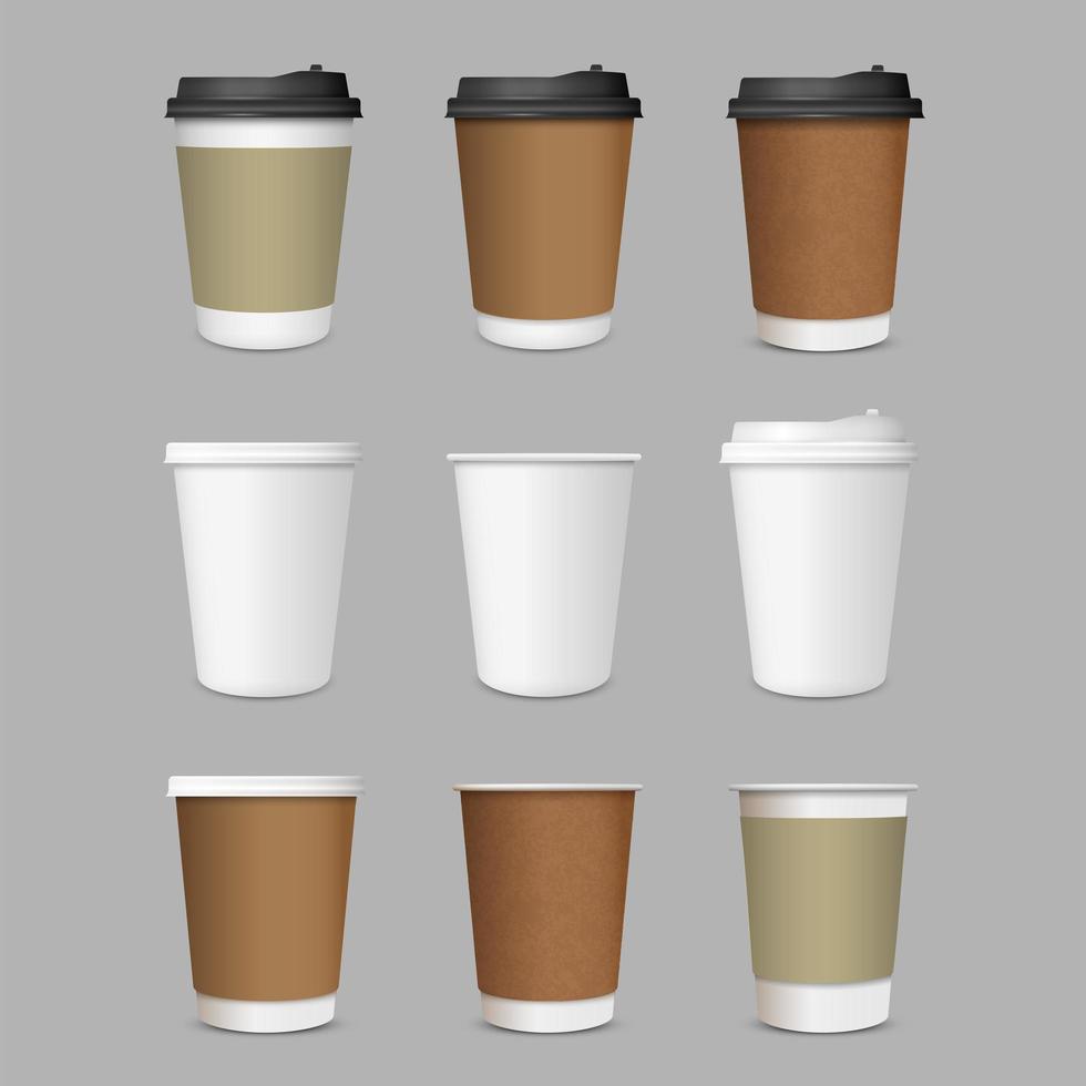 papieren koffiekopjes, vector set realistische 3D-stijl