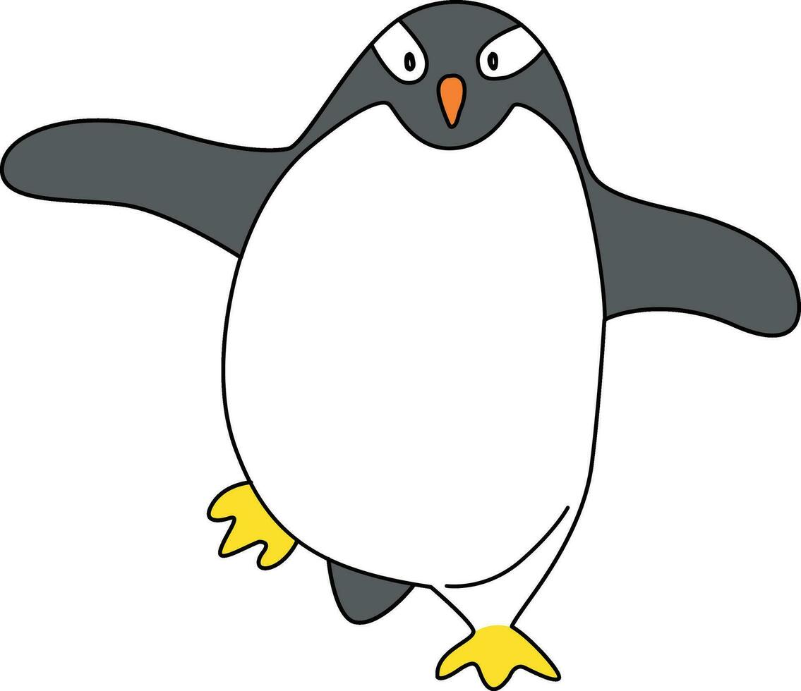 schattig tekenfilm pinguïn met gemakkelijk lijnen, de pinguïn staan, rennen, springen, glijden, en opvallend divers poseert. de tekenfilm pinguïn in de ijzig wereld blij. vector