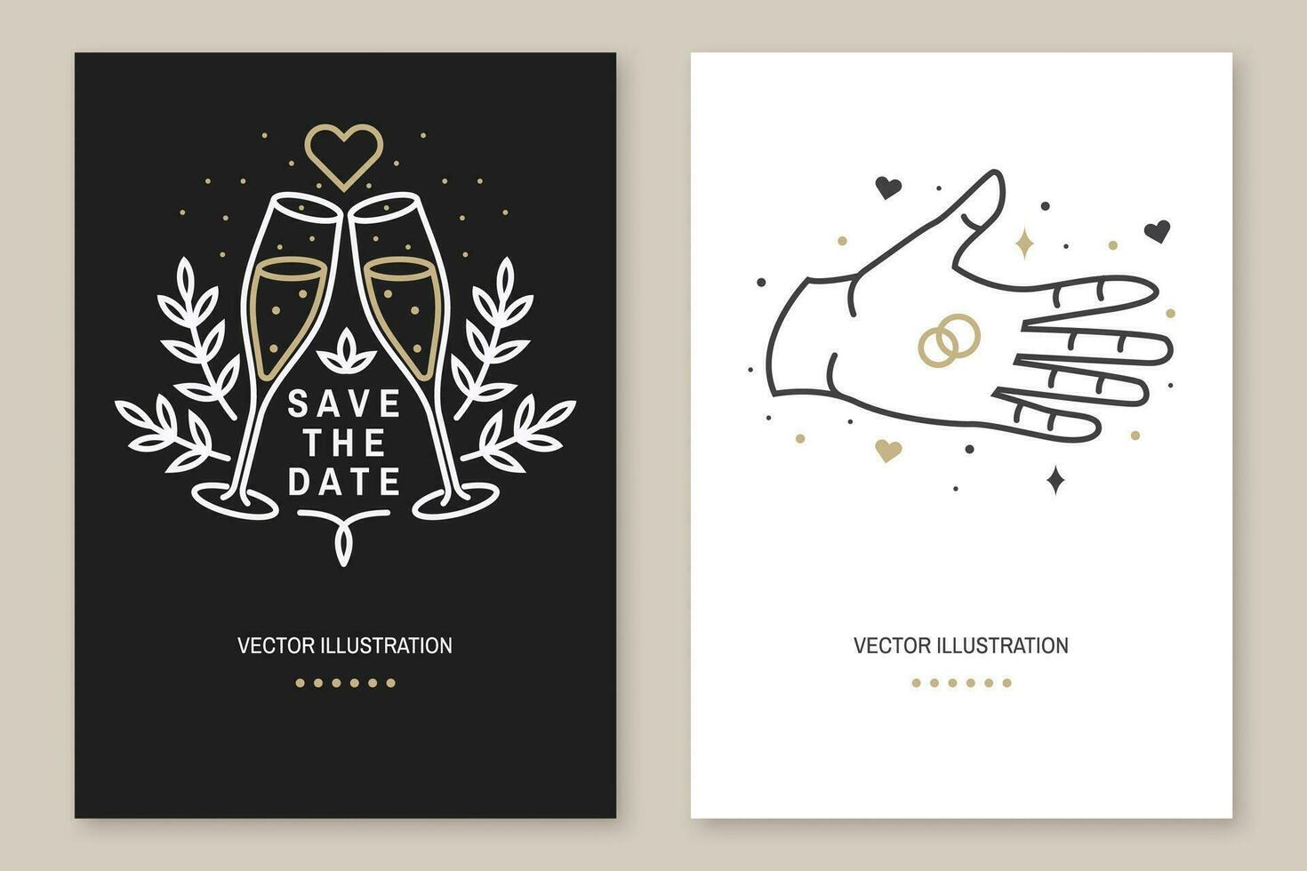 bruiloft uitnodiging kaart sjabloon. vector dun lijn geometrisch. schets icoon voor opslaan de datum uitnodiging kaart. modern minimalistische ontwerp met ringen, Champagne glas, blad, bloemen