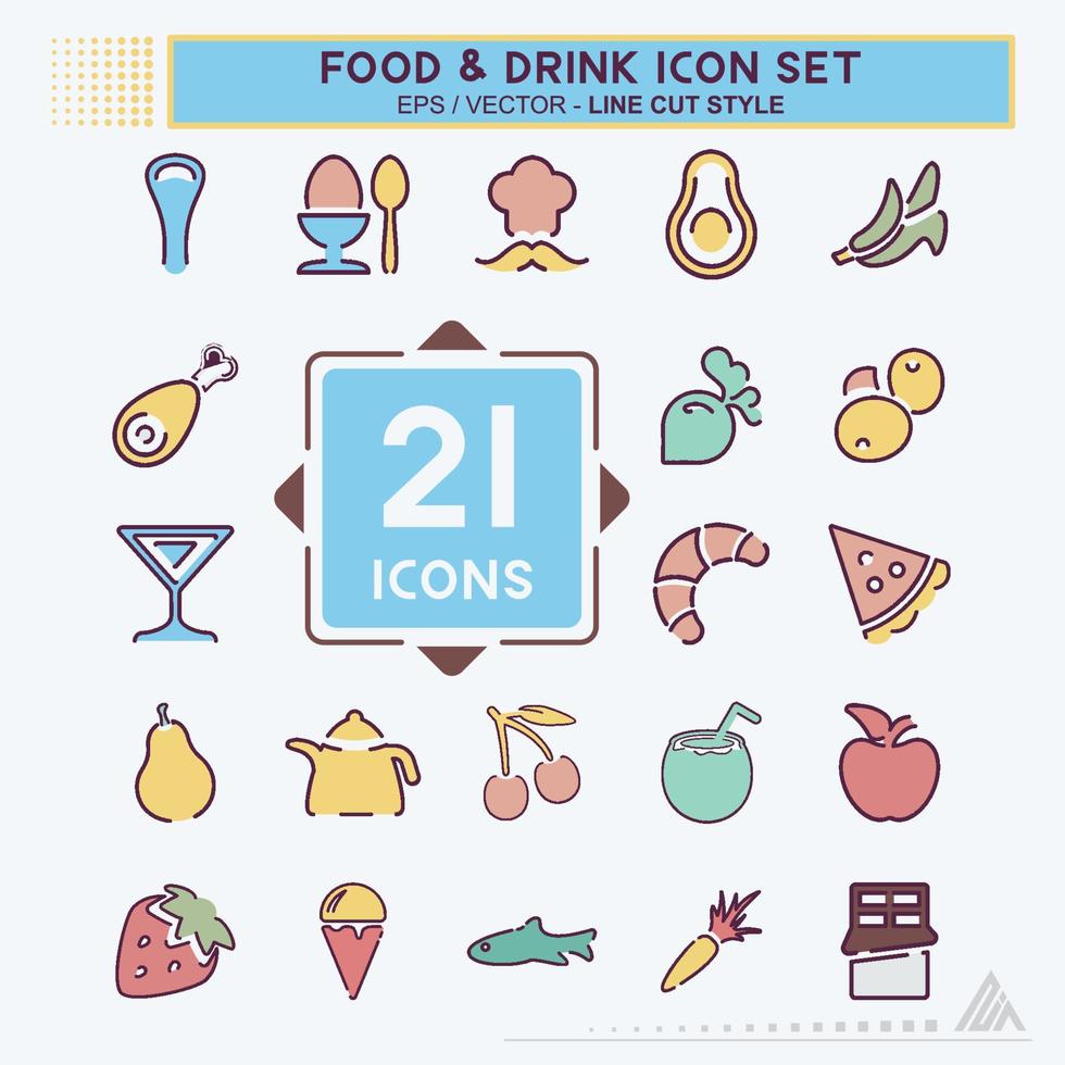 icon set eten en drinken - lijn knippen stijl vector