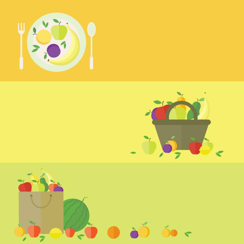 horizontaal banners met fruit Aan de keuken vector